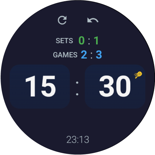 Scorebord met punten, games en sets